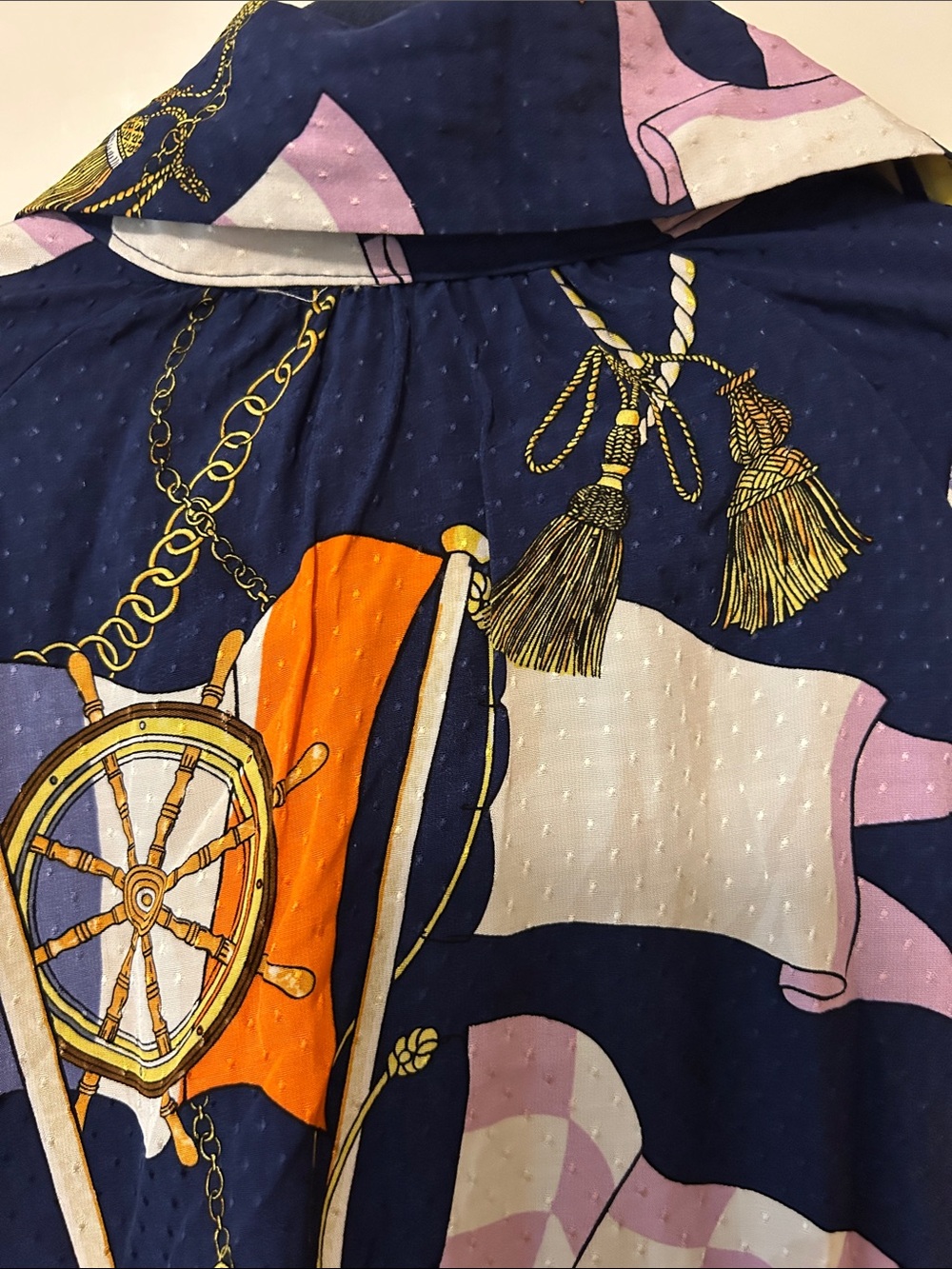 Anthropologie Maeve Navy Shirt Dress with Orange, Purple & Cream Nautical Print - Picture 12 of 16